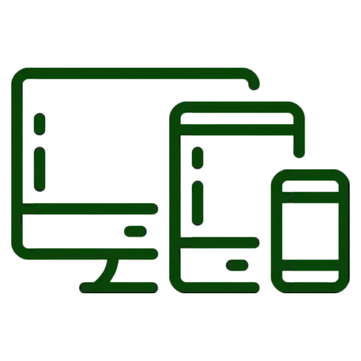 Responsive web design illustration showing a desktop, tablet, and smartphone, representing mobile-friendly and adaptive websites.