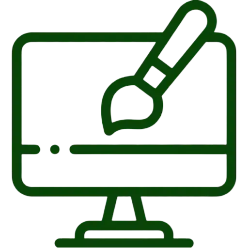 Computer screen with a digital brush symbolizing creative and scalable custom website development.